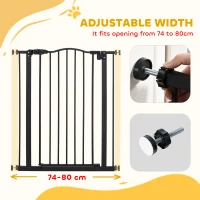 PawHut Pressure Fit Dog Stair Gate No Drilling Safety Gate Auto Close for Doorways, Hallways, 74-80cm Adjustable, 94cm Tall, Black(m-4)
