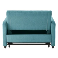 Divano pieghevole a due posti, rivestimento in cotone e lino, 114x77x82,5 cm, Blu-verde(m-8)