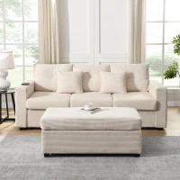 Divano a L con LED, rivestimento in velluto a coste, ottomana, 184x84,5x85,5 cm, Beige(m-5)