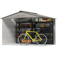 Outsunny Abrigo de Jardim Exterior 4,9 m² 277x195x192cm Abrigo e Jardim Metálico para Armazenamento de Ferramentas Cinzento(m-11)