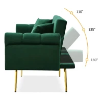 Divano letto 2 posti, rivestimento in velluto, piedi dorati, 173x75x70 cm, Verde(m-6)