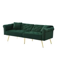 Divano letto 2 posti, rivestimento in velluto, piedi dorati, 173x75x70 cm, Verde(m-8)
