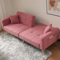 Divano letto con funzione letto, schienale regolabile, gambe dorate, rivestimento in sherpa, 175x64x72 cm, Rosa(m-4)