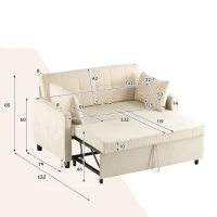 Divano letto a due posti con funzione letto, estraibile, schienale regolabile, rivestimento in chenille, 142x79x85 cm, Beige(m-3)