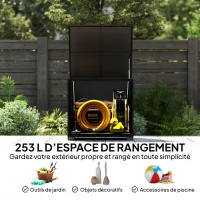 Outsunny Coffre de jardin en résine tressée coffre de rangement extérieur 253 L imperméable avec doublure zippé 72x72x70cm noir(m-4)