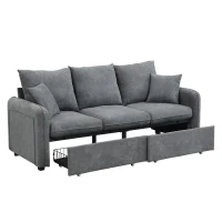 Divano angolare a U, con vano contenitore, pouf incluso, rivestimento in chenille, 188x186x86 cm, Grigio scuro(m-7)