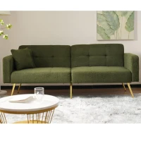 Divano letto con funzione letto, schienale regolabile, gambe dorate, rivestimento in sherpa, 175x64x72 cm, Verde(m-4)
