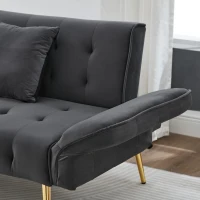 Divano-letto 2 posti, rivestimento in velluto, piedi dorati, 178x82x70 cm, Grigio(m-9)