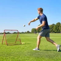 SPORTNOW Rete di Rimbalzo per Calcio Portatile, 5 Angoli Regolabili in Acciaio e Nylon a Doppio Strato, 103x72x89cm, Rosso(m-4)