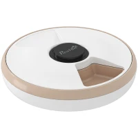 PawHut Dispenser de hrană pentru animale Dispenser automat 6 porții 31,5 x 31,5 x 8,3 cm alb(m-8)