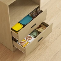 HOMCOM Meuble micro-ondes, buffet, 2 tiroirs, 2 portes, plan de travail, étagère réglable, panneau perforé, 4 crochets, naturel(m-9)