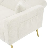 Divano letto con funzione letto, schienale regolabile, gambe dorate, rivestimento in sherpa, 175x64x72 cm, Bianco(m-12)