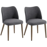 HOMCOM Dining Chairs Set of 2, Linen Upholstered Kitchen Chairs with Padded Seat, Curved Backrest, Rubberwood Legs, Dark Grey(m-1)