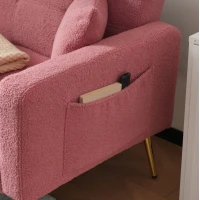 Divano letto con funzione letto, schienale regolabile, gambe dorate, rivestimento in sherpa, 175x64x72 cm, Rosa(m-6)