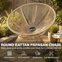 Outsunny Fotel Papasan 360° obrotowy z poduszką stalowa rama okrągły fotel z rattanu fotel wypoczynkowy kremowy(m-5)