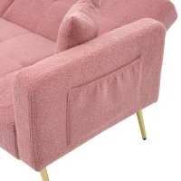 Divano letto con funzione letto, schienale regolabile, gambe dorate, rivestimento in sherpa, 175x64x72 cm, Rosa(m-12)