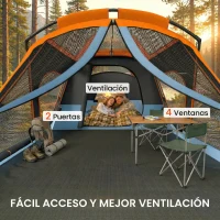 Outsunny Tienda de Campaña Familiar Tipo Túnel para 4 Personas con 2 Habitaciones Puertas Tragaluces Impermeable Fácil Montaje(m-6)