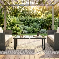 Outsunny Table Basse de Jardin Rectangulaire, Pieds Incurvés, Plateau en Verre Trempé, pour Terrasse Balcon, 90x45x33cm, Noir(m-9)