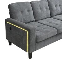 Divano a forma di L, rivestimento in chenille, LED & USB, 185x135x85 cm, Grigio(m-9)