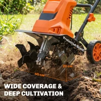 Outsunny 1500W Electric Garden Tiller w/Foldable Handle, 40cm Working Width, 20cm Tilling Depth, 6 Blades, 2 Adjustable Wheels(m-6)