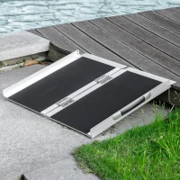 HOMCOM Rampe de Fauteuil Roulant Rampe de Chargement Rampe d'accès antidérapante Pliable avec Bordures de sécurité alu. Noir(m-10)