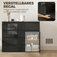 HOMCOM Modern dressoir, opbergdressoir met 5 lades, verstelbare plank, soft-close deur, zwart hoogglans(m-6)