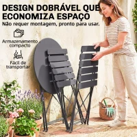 Outsunny Conjunto Bistrô de Jardim 3 peças Mesa e 2 Cadeiras Dobráveis em Ripas Dupla Proteção Antiferrugem Preto(m-7)