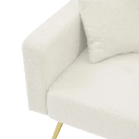 Divano letto con funzione letto, schienale regolabile, gambe dorate, rivestimento in sherpa, 175x64x72 cm, Bianco(m-11)