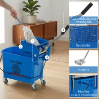 HOMCOM Cubo de Fregar con Escurridor Panel Separador y Ruedas Capacidad 20L para Limpieza Doméstica 45x26,5x70 cm Azul(m-8)