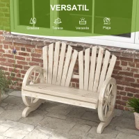 Outsunny Bancă de Grădină cu 2 Locuri, Cotiere în Formă de Roată, Bancă de Exterior din Lemn de Brad, pentru Terasă, Patio și Curte, 108x66x95 cm, Culoare Lemn(m-7)