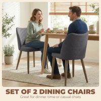 HOMCOM Dining Chairs Set of 2, Linen Upholstered Kitchen Chairs with Padded Seat, Curved Backrest, Rubberwood Legs, Dark Grey(m-4)
