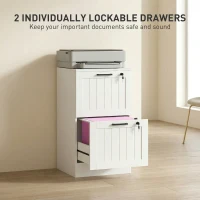 HOMCOM 2 Drawer Filing Cabinet with Lock, Office Storage Cabinet with Adjustable Hanging Bars for A4 Letter Size Files, White(m-6)