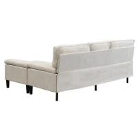 Divano angolare a L in chenille, pouf mobile, cuscini inclusi, 195x149x86 cm, Beige chiaro(m-7)