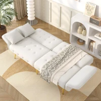 Divano-letto 2 posti, rivestimento in velluto, piedi dorati, 178x82x70 cm, Bianco(m-5)