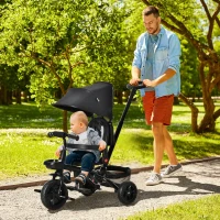 HOMCOM Triciclo Bebé 4 en 1 Bicicleta para Niños 1-5 Años con Asiento Giratorio Capota Ajustable Mango de Empuje Telescópico y Reposapiés Plegable Carga 25 kg 111,5x52x98 cm Negro(m-2)