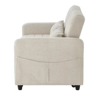 Divano pieghevole a due posti, rivestimento in cotone-lino, 114x77x82,5 cm, Beige(m-9)