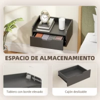 HOMCOM Set de 2 Mesitas de Noche de Pared Mesillas Flotantes con 1 Cajón para Dormitorio Habitación 40x30x19,5 cm Negro(m-6)