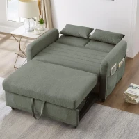 Divano pieghevole a due posti, rivestimento in cotone-lino, 114x77x82,5 cm, Verde militare(m-6)