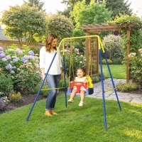 AIYAPLAY Estrutura de Baloiço Infantil Dobrável Estrutura Metálica para 1 Baloiço com 2 Ganchos 4 Estacas 128x155x157 cm Azul(m-2)