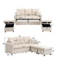 Divano angolare a U, con vano contenitore, pouf incluso, rivestimento in chenille, 188x186x86 cm, Beige(m-3)