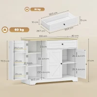 HOMCOM Bufet, comodă de bucătărie în stil rustic cu uși glisante, 1 sertar, 2 polițe reglabile, rafturi pe ușă(m-3)