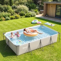 Outsunny Piscina Smontabile Tubolare 6075 L con Telaio Metallico, Toppa di Riparazione, senza Depuratrice, 394,5x208,3x80,5 cm, Grigio(m-4)
