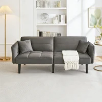 Divano-letto 2-in-1, schienali regolabili, rivestimento in velluto, gambe in legno, 176x78x76 cm, Grigio(m-4)