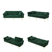 Divano letto 2 posti, rivestimento in velluto, piedi dorati, 173x75x70 cm, Verde(m-7)