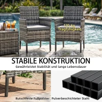 Outsunny 2er Set Gartenstuhl Polyrattan Gartenmöbel mit 2 Sessel Abnehmbaren Kissen Stahlrahmen Grau(m-7)