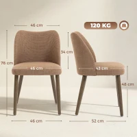 HOMCOM Dining Chairs Set of 2, Linen Upholstered Kitchen Chairs with Padded Seat, Curved Backrest, Rubberwood Legs, Brown(m-3)