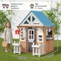 AIYAPLAY Cabane enfant extérieur en bois, maison enfant extérieure/intérieure avec chatière, cuisine de jeu, marron(m-3)