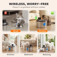 PawHut Fontanna dla kota 4L bezprzewodowa, ze stali nierdzewnej, z czujnikiem ruchu, 6 filtrami, podwójnym systemem filtracji, okienkiem LED, srebrna(m-4)