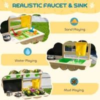 AIYAPLAY Kids Mud Kitchen, Outdoor Wooden Play Kitchen with Kitchenware & Garden Tools, Pretend Play Outdoor Toys, Natural(m-4)