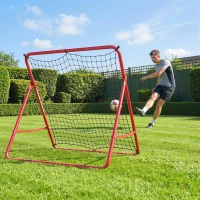 SPORTNOW Tragbares Fußball-Reboundnetz, 5 verstellbare Winkel, Stahl und doppellagiges Nylon, 103x72x89cm, Rot(m-6)